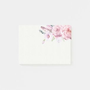 Elegant Natural Watercolor Boho Floral Feather Post-it Notes