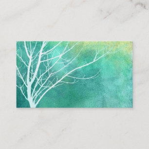 elegant nature art watercolor blue and white tree business card