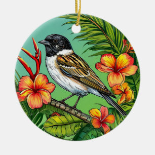 Elegant Nature Bird with Flowers Decorative Design Ceramic Ornament