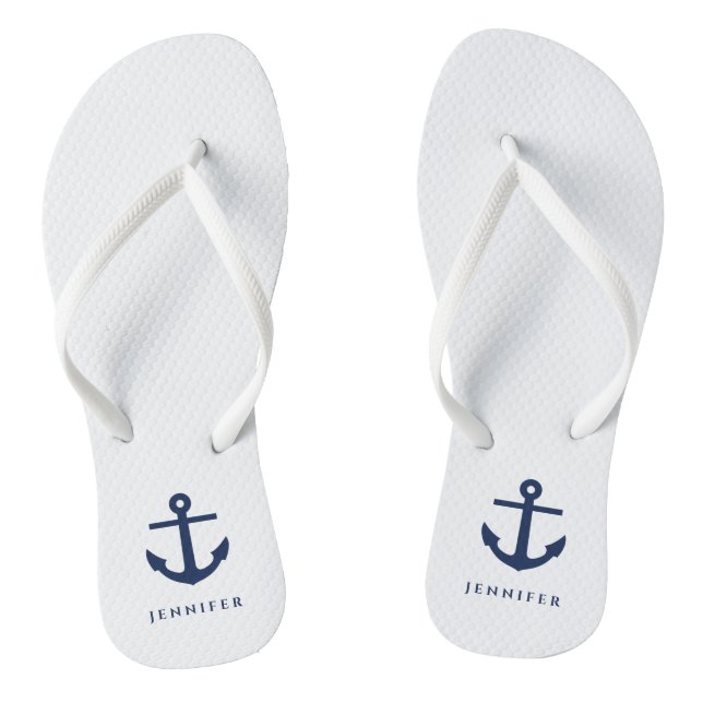 Elegant Nautical Anchor Custom Name  Thongs (Footbed)
