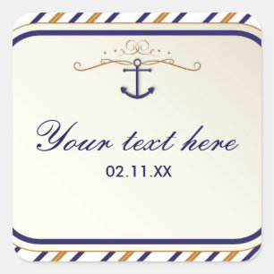 Elegant Nautical Anchor Gold Blue Striped Sticker