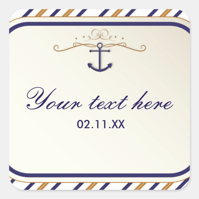 Elegant Nautical Anchor Gold Blue Striped Sticker (Front)