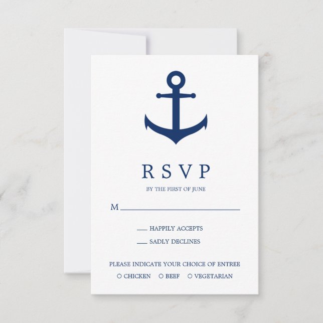 Elegant Nautical Anchor Meal Choice Wedding RSVP Card (Front)