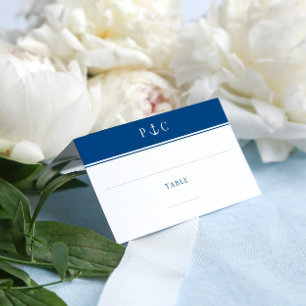 Elegant Nautical Anchor Monogram Navy Blue  Place Card