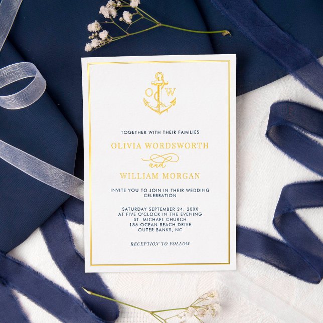 Elegant Nautical Anchor Monogram Wedding Gold  (Creator Uploaded)