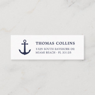 Elegant Nautical Anchor Navy Blue and White Mini Business Card