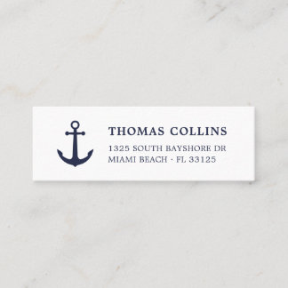 Elegant Nautical Anchor Navy Blue and White | Mini Business Card