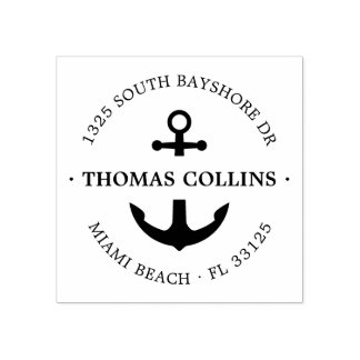 Elegant Nautical Anchor | Return Address Wooden Rubber Stamp