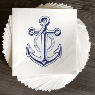 Elegant Nautical Anchor Sailor Navy Blue Wedding Napkin