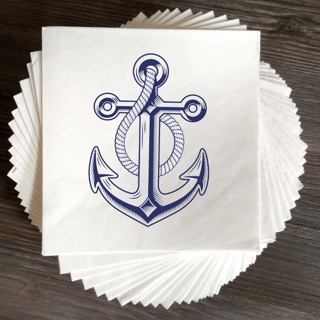 Elegant Nautical Anchor Sailor Navy Blue Wedding Napkin (Creator Uploaded)