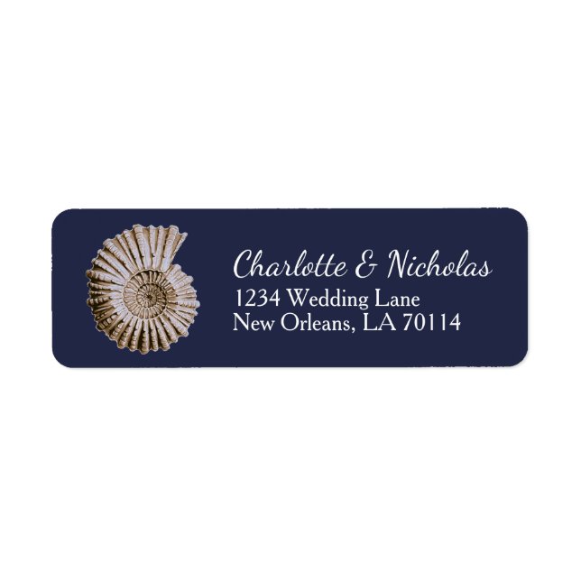 Elegant Nautical Beach Spiral Seashell Wedding Return Address Label (Front)