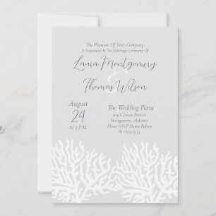 Elegant Nautical Beach White Sea Coral Wedding Invitation