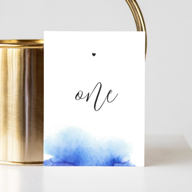 Elegant nautical blue minimalist script wedding table number (Creator Uploaded)