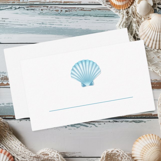 Elegant Nautical Blue Seashell Beach Wedding Place Card (Creator Uploaded)