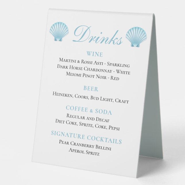 Elegant Nautical Blue Shell Beach Wedding Bar (Front)