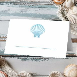 Elegant Nautical Blue Shell Beach Wedding Place Card