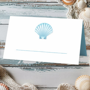 Elegant Nautical Blue Shell Beach Wedding Place Card