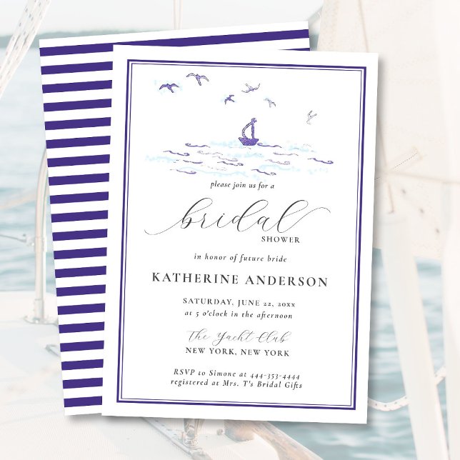 Elegant Nautical Boat Birds Stripes Bridal Shower Invitation (Creator Uploaded)