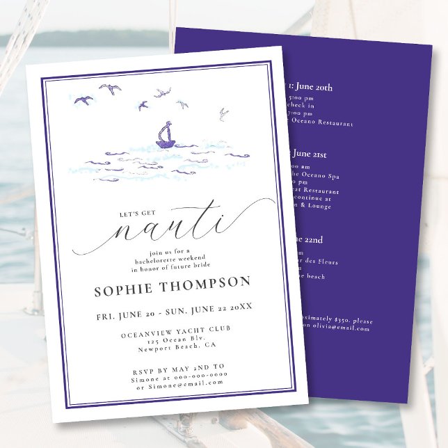 Elegant Nautical Boat Waves Bachelorette Weekend Invitation (Creator Uploaded)