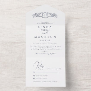 Elegant Nautical botanical crest monogram wedding All In One Invitation
