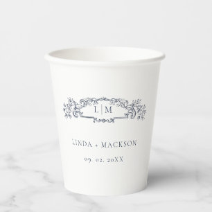 Elegant Nautical botanical crest monogram wedding Paper Cups