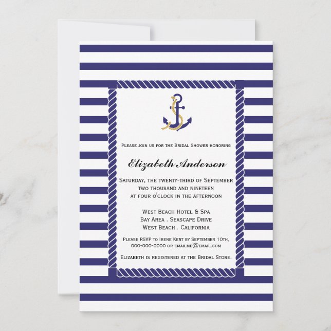 Elegant Nautical  Bridal Shower Invitation (Front)