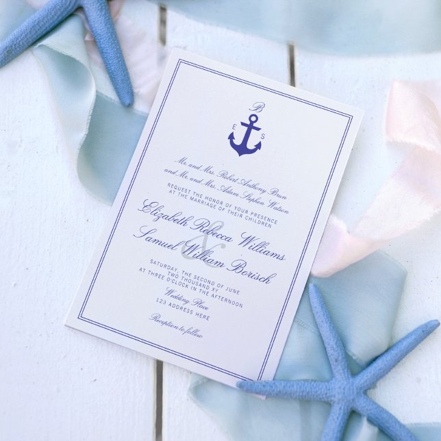 Elegant Nautical Clean Monogram Wedding Invite (Creator Uploaded)