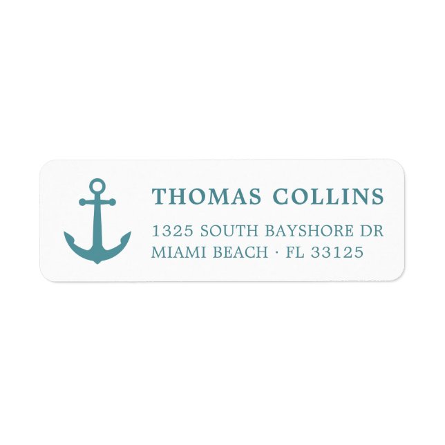 Elegant Nautical Deep Aqua Anchor Return Address Label (Front)