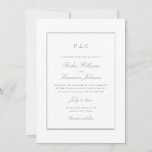 Elegant Nautical Dusty Blue Anchor Wedding Invitation