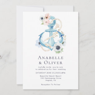 Elegant Nautical Floral Anchor Wedding Invitation