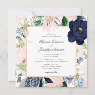Elegant Nautical Floral Wedding Invitation