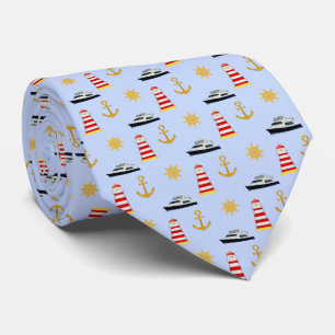 Elegant Nautical Icons on Light Blue Neck Tie