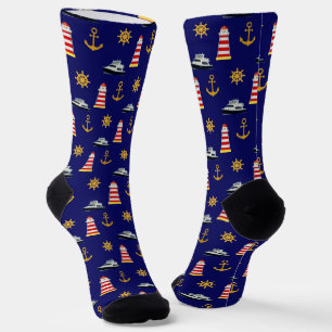 Elegant Nautical Icons on Navy Blue Socks