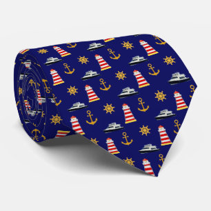 Elegant Nautical Icons on Navy Blue Tie