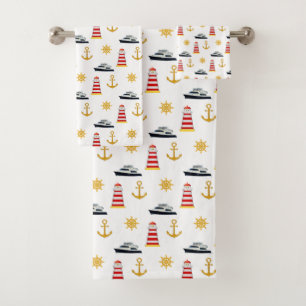 Elegant Nautical Icons on White Bath Towel Set