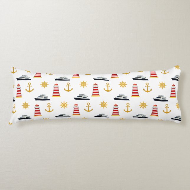 Elegant Nautical Icons on White Body Cushion (Front)
