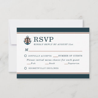 Elegant Nautical Navy Anchor Wedding  RSVP Card