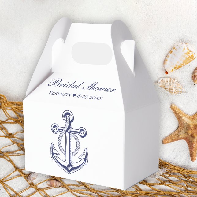 Elegant Nautical Navy Blue Anchor Bridal Shower Favour Box (Creator Uploaded)