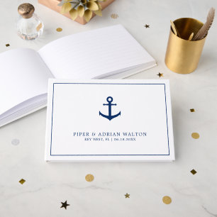 Elegant Nautical Navy Blue White Anchor Wedding Guest Book