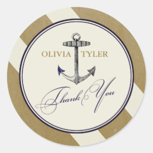 Elegant Nautical Navy & Gold Thank You Sticker