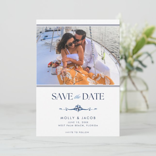 Elegant Nautical Photo Wedding Save the Date  (Standing Front)