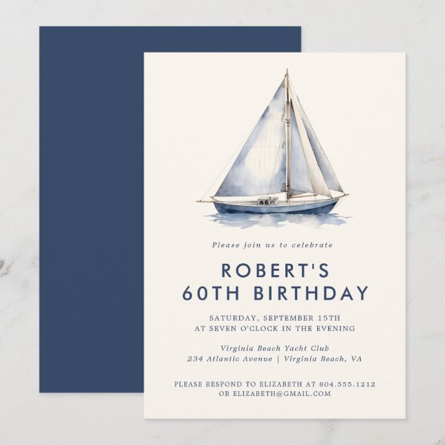 Elegant Nautical Sailboat Adult Party Invitation  (Front/Back)