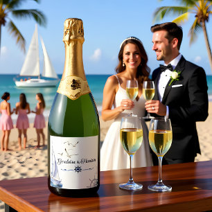 Elegant Nautical Sailing Wedding Sparkling Wine Label