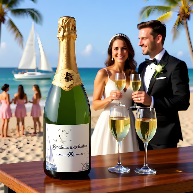 Elegant Nautical Sailing Wedding Sparkling Wine Label (Creator Uploaded)