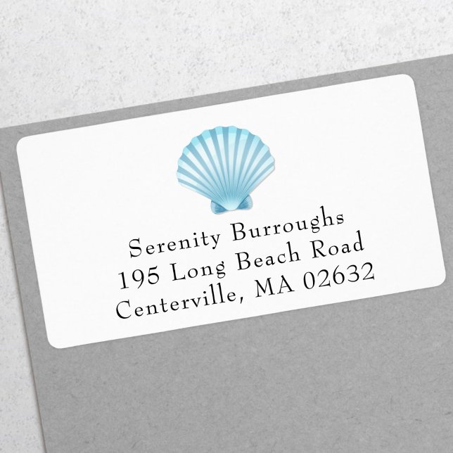 Elegant Nautical Shell Blue Beach Wedding Label (Creator Uploaded)