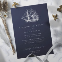 Elegant Nautical Ship Illustration Navy Wedding