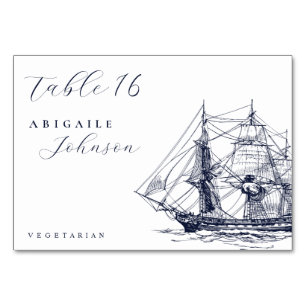 Elegant Nautical Ship Illustration Script Wedding Table Number