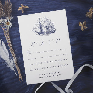 Elegant Nautical Ship Illustration Wedding RSVP Card