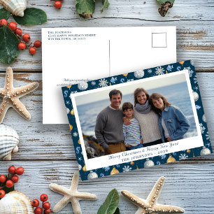Elegant Nautical Snowflakes & Elements Photo Holiday Postcard