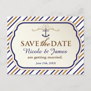 Elegant Nautical Stripe Save The Date Postcard